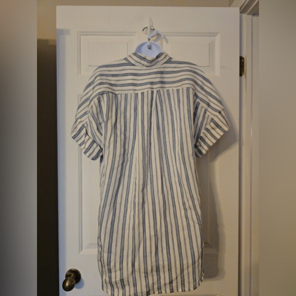 Frame Leisure Linen Shirt Large Blue White Striped Cuffed Sleeve Button Up EUC - Picture 4 of 7